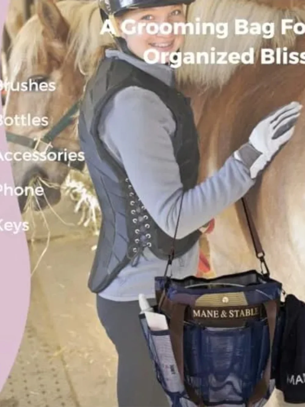 MANE & STABLE Horse Grooming Bag – Hanging Royal Blue Mesh Tote with 8 Pockets